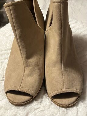 Unk Tan Suede Peep-Toe Ankle Booties